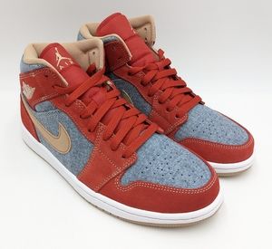 Nike Air Jordan 1 Mid SE Denim Red Cinnabar Hemp White DM4352-600 Men's Size 9